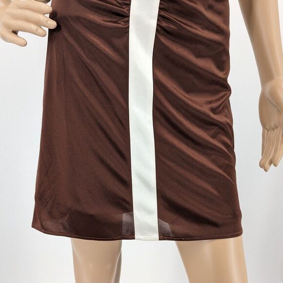 NWT Vintage y2k 2000s Morgan & Co Mini Dress Brown Ruching Mod Size L - Picture 6 of 10